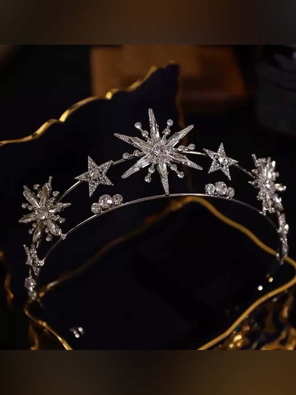 Crystal Starburst Tiara Headband - Silver